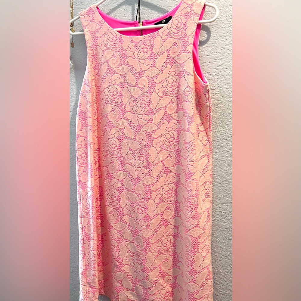 H & M pink and cream floral lace dress